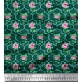 thumbnail image 1 of Soimoi Poly Georgette Tissu Quadrillé Design, Feuilles & Imprimé Floral Rose par Yard 52 Pouces de Large, 1 of 3