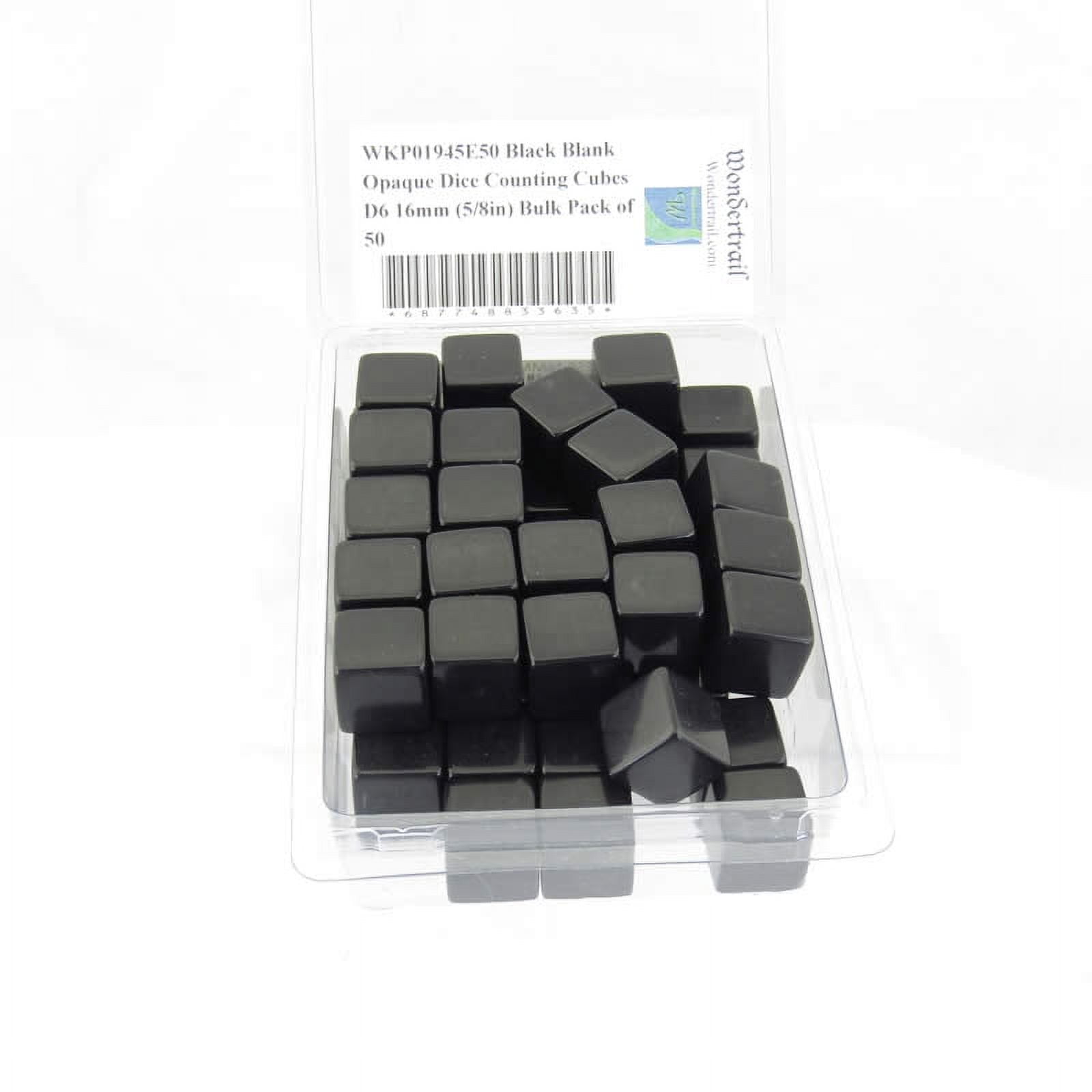 Black Blank Opaque Dice Counting Cubes D6 16mm (5/8in) Bulk Pack of 50 Wondertrail