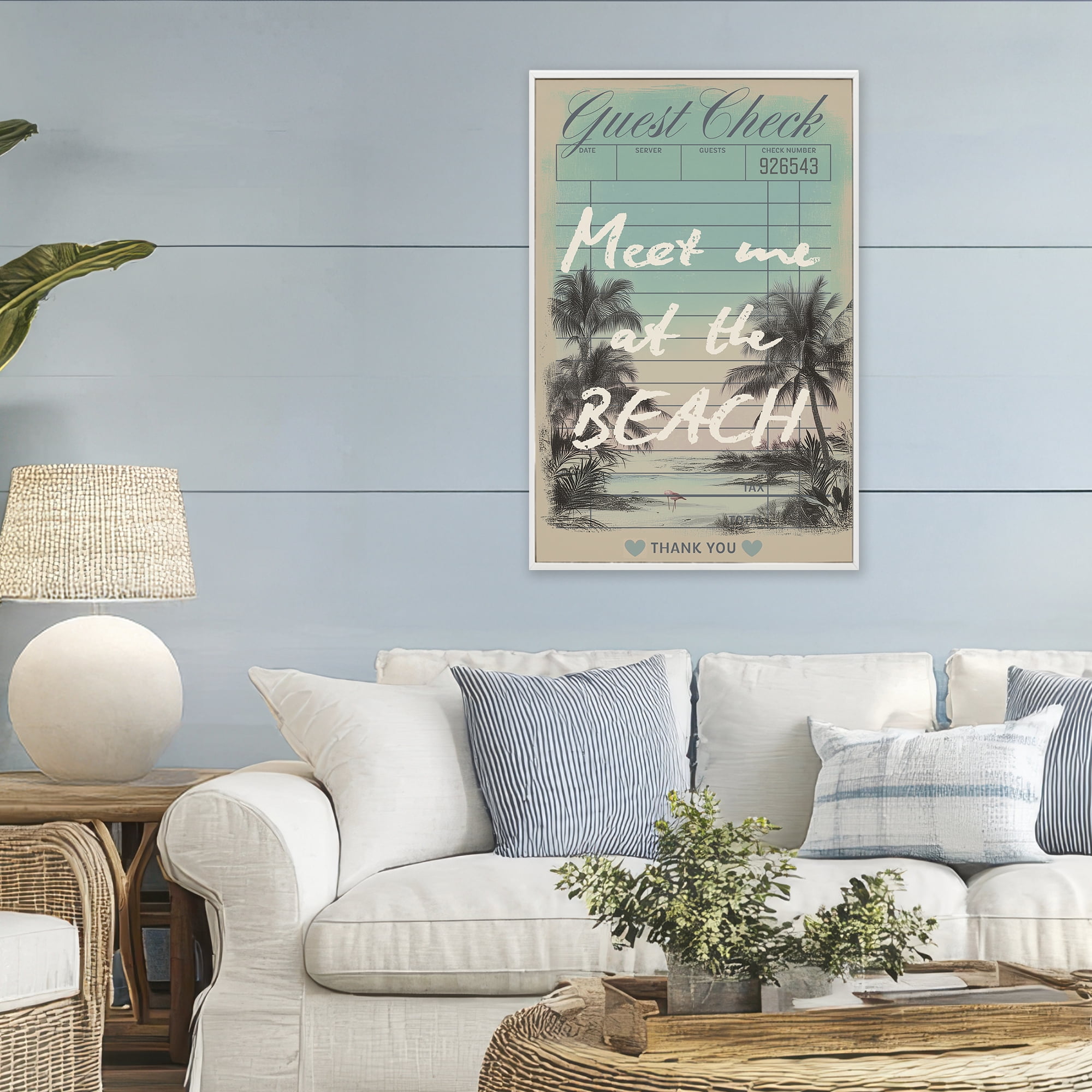 Stupell Industries Meet Me At Beach Check White Framed Giclee Art, design by Annabelle Hall