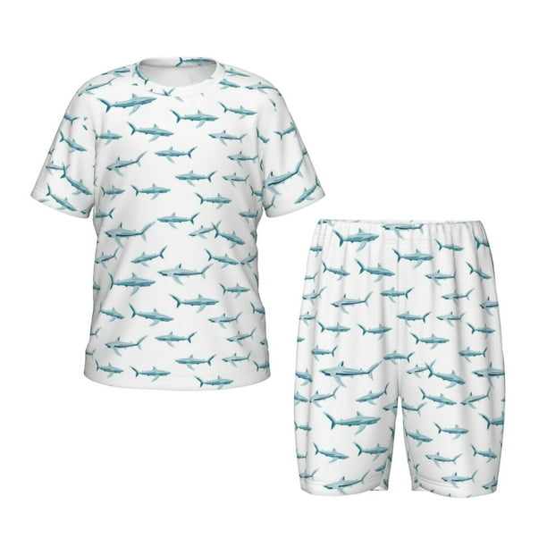 Balery Cute Shark Conjunto de Pijama Infantil de Manga Corta con Estampado – Ropa de Dormir de Algodón Suave-3X-Large