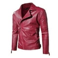 thumbnail image 2 of Men's Leather Jacket Winter Warm Coat Fashion Stand Collar Long Sleeve Outerwear with Pockets, 2 of 2