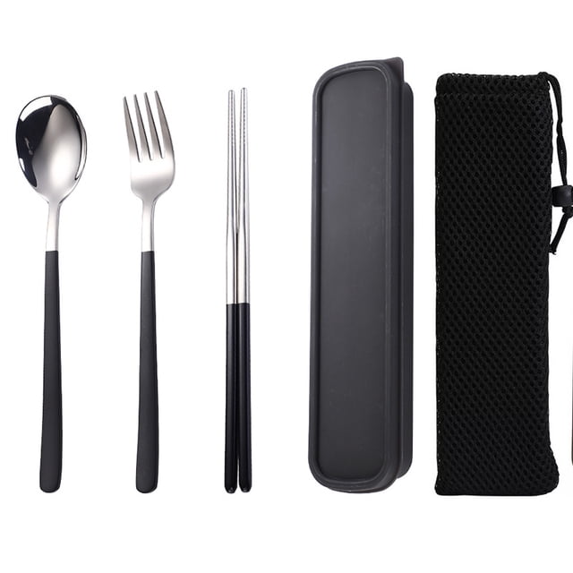 Nvzi 5pcs Cutlery Set Stainless Steel Flatware , Food-Grade Serving Cutlery Set Tableware Eating Utensils Set,Silvery Black