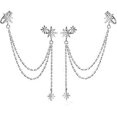 thumbnail image 1 of UBIUO 925 Sterling Silver Fashion Star Cuff Earring Chain for Women Teen Girls Star Crawler Earring Wrap Earrings Pair-C-Silver -, 1 of 4