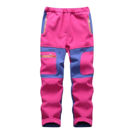 

Kids Waterproof Softshell Trousers Girls Boys Plush Solid Color Winter Keep Warm Windproof Breathable Outdoor Hiking Ski Snow Pants Zipper Pockets Anti-Wrinkle Cargo Pants 5-16Years