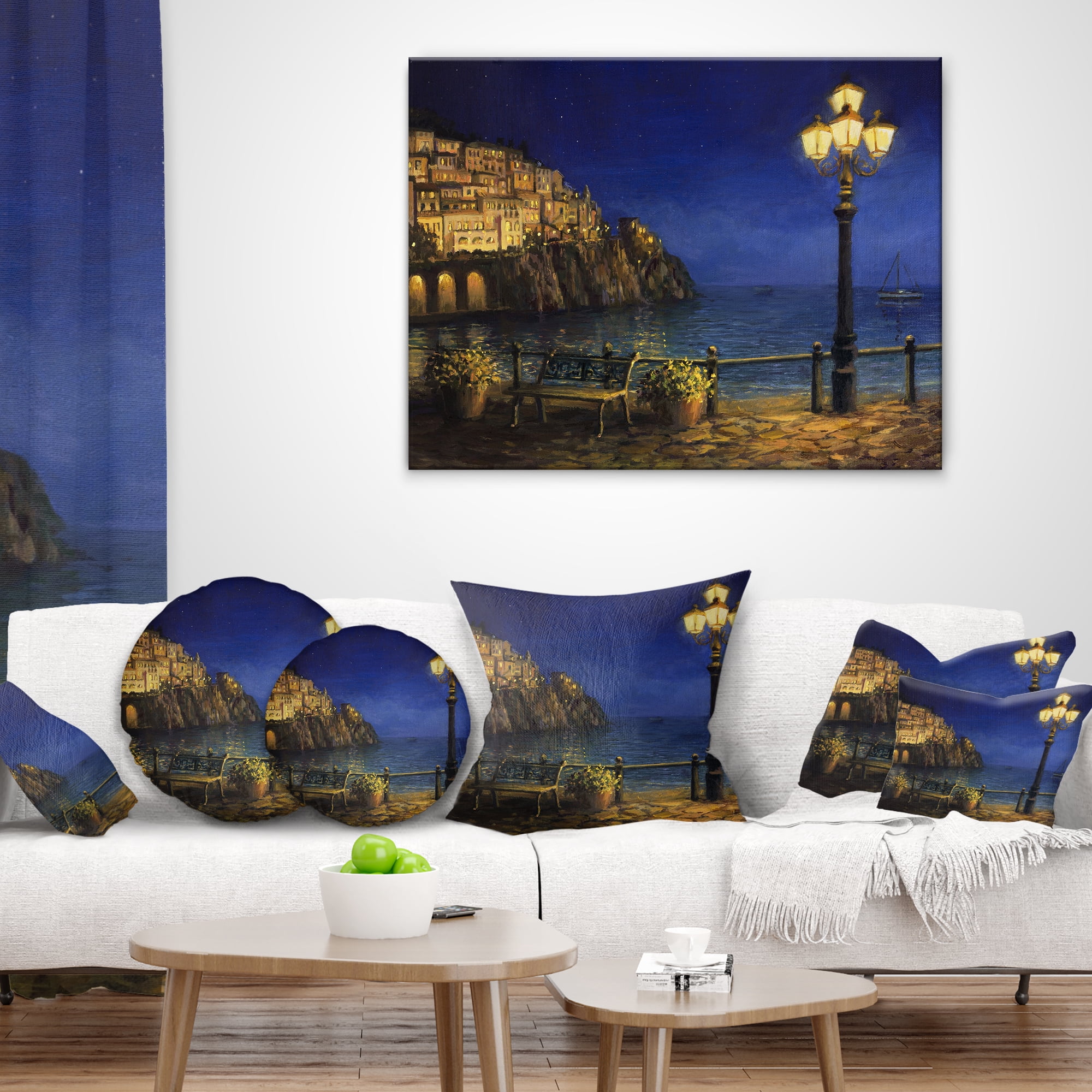 Designart Summer Evening in Amalfi - Landscape Printed Throw Pillow - 12x20