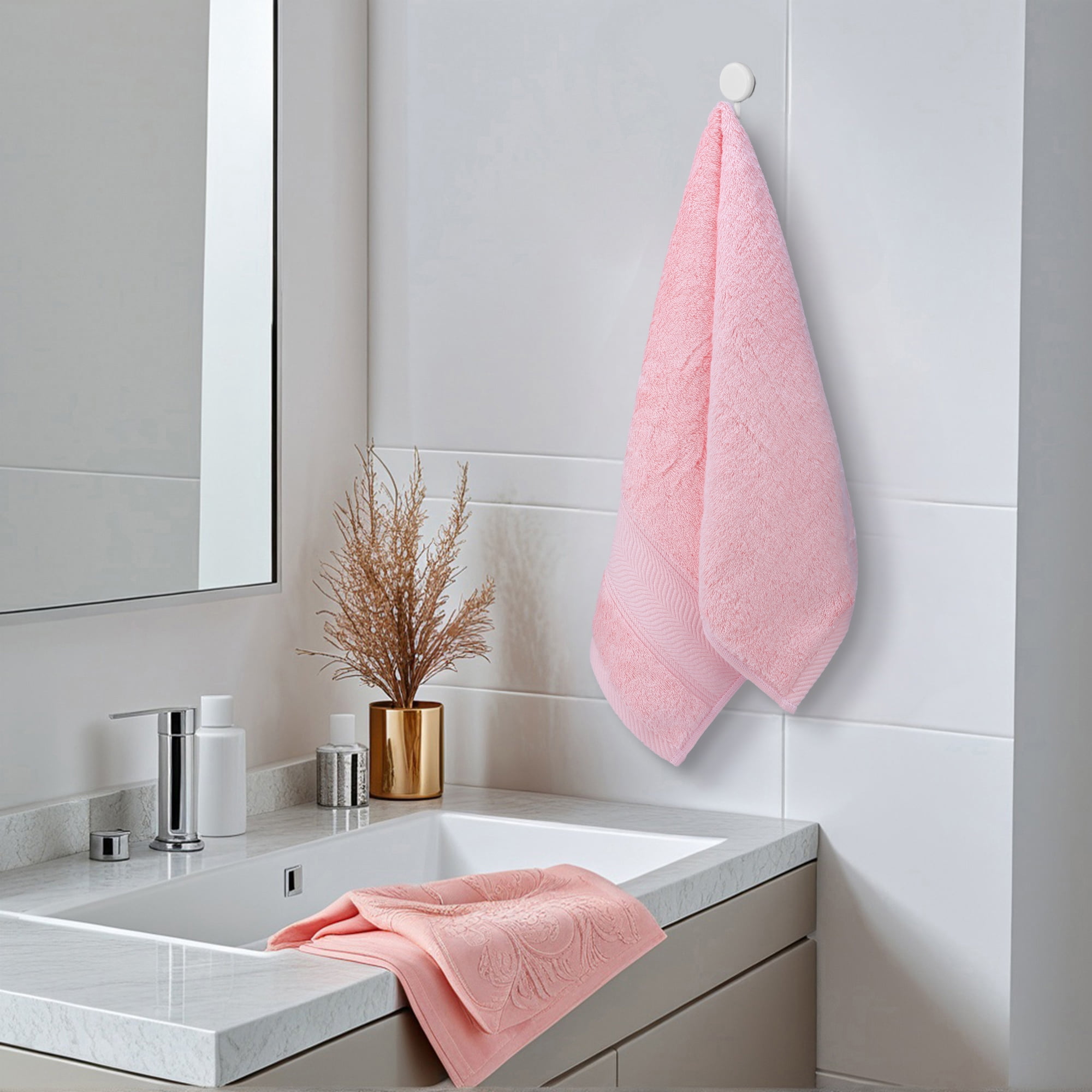 Unique Bargains 4 Pcs Cotton Soft Striped Hand Towel Pink 14" x 30"/13" x 29"
