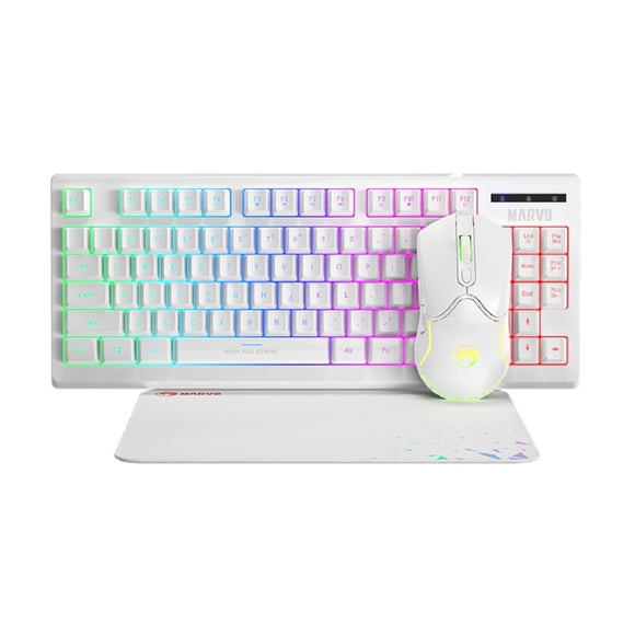 Kit Teclado Mouse Mousepad Gamer Marvo CM310 SP Blanco Luz RGB USB