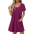 thumbnail image 2 of Vestido Corto de Verano de Moda de Color Sólido Vestido Casual de Cuello en V de Manga Corta, Desgaste Ligero de Poliéster para las Mujeres, Lavado de Manos, 2 of 9