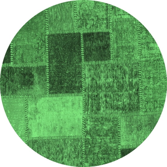 Ahgly Company Indoor Round Patchwork Emerald Green Transitional Area Rugs, 3' Round