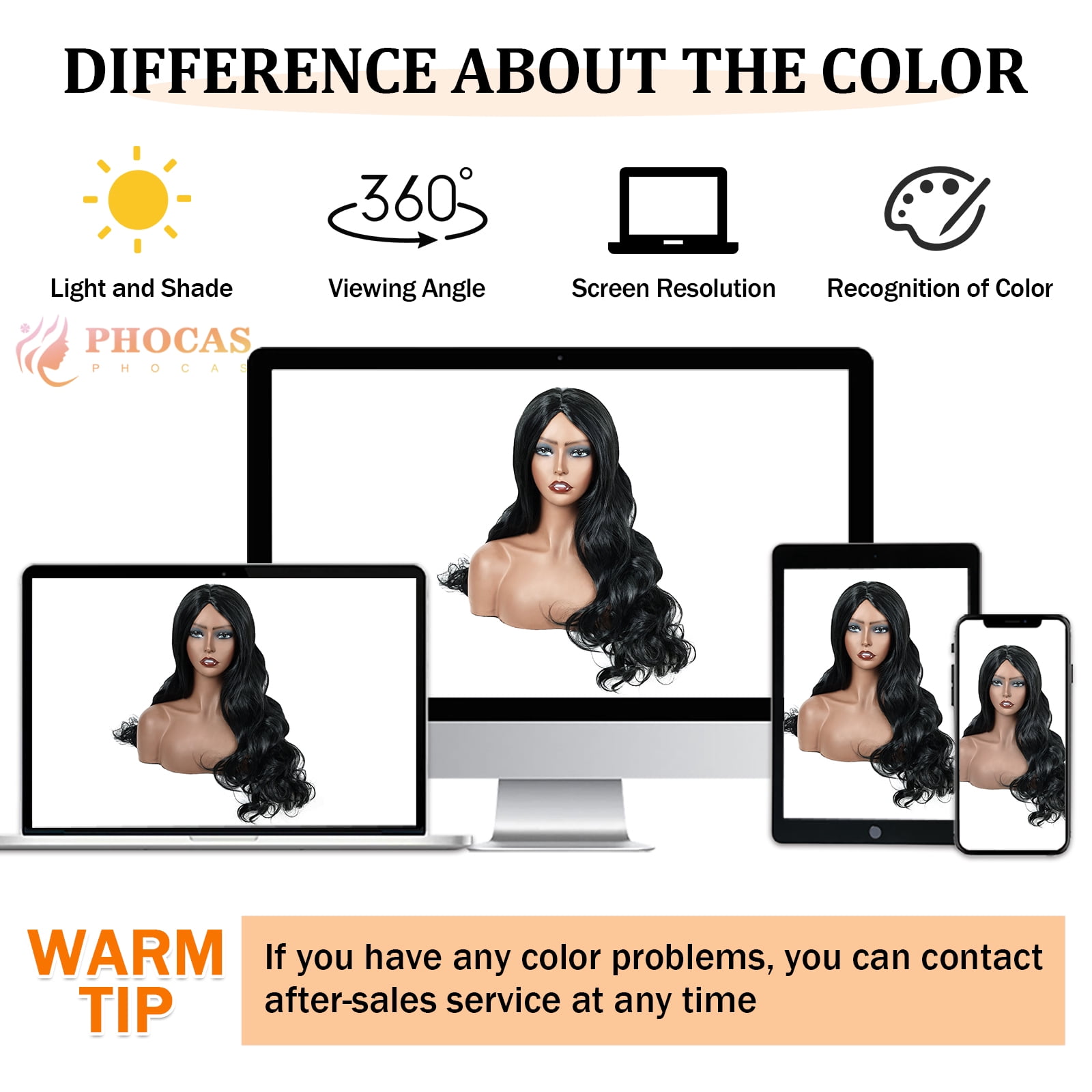 Phocas 24" Long Deep Wave Wig No Bangs Black - Glueless Synthetic Wavy Wig for Women with Natural Hairline - Heat Resistant Daily Wear