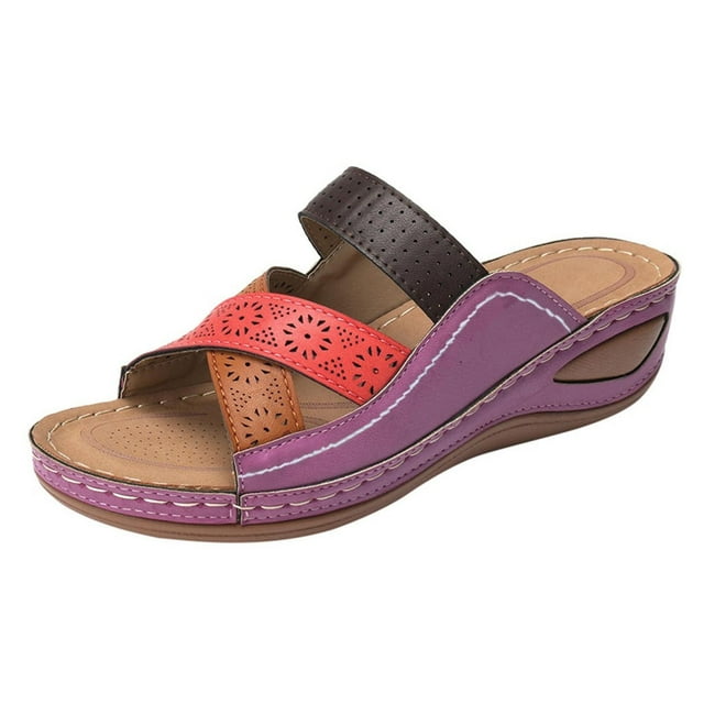 Pompotops Sandales Décontractées d'Été pour Femmes Dames Couture Souples Plage Extérieur Vacances Chaussures