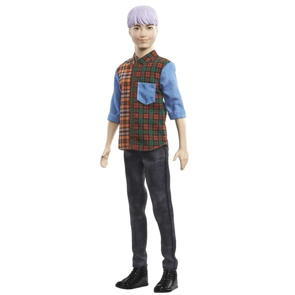 Barbie Ken Fashionistas Doll #154, Sculpted Purple Hair & Plaid Shirt