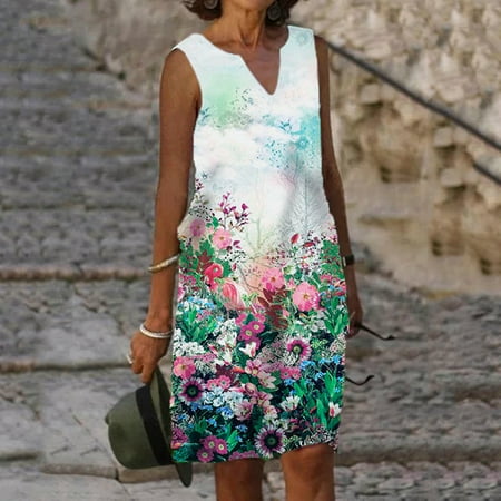 

Fashion Women Summer V-Neck Sleeveless Print Vest Dress Note Please Buy One Or Two Sizes Larger