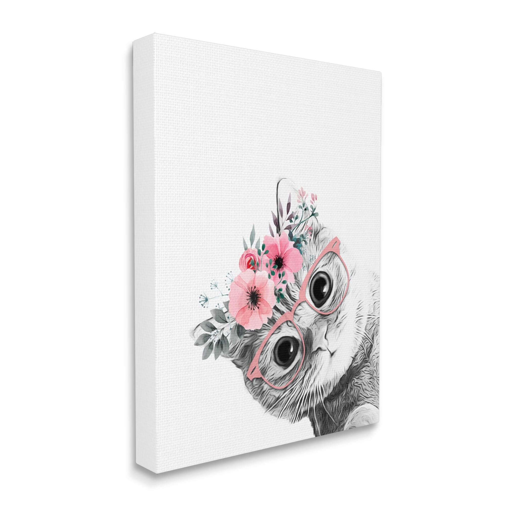 Stupell Industries Pink Flower Crown Cat Glasses Monochrome Simple Design Kids Painting Gallery-Wrapped Canvas Print Wall Art, 30 x 40, Design by Annalisa Latella