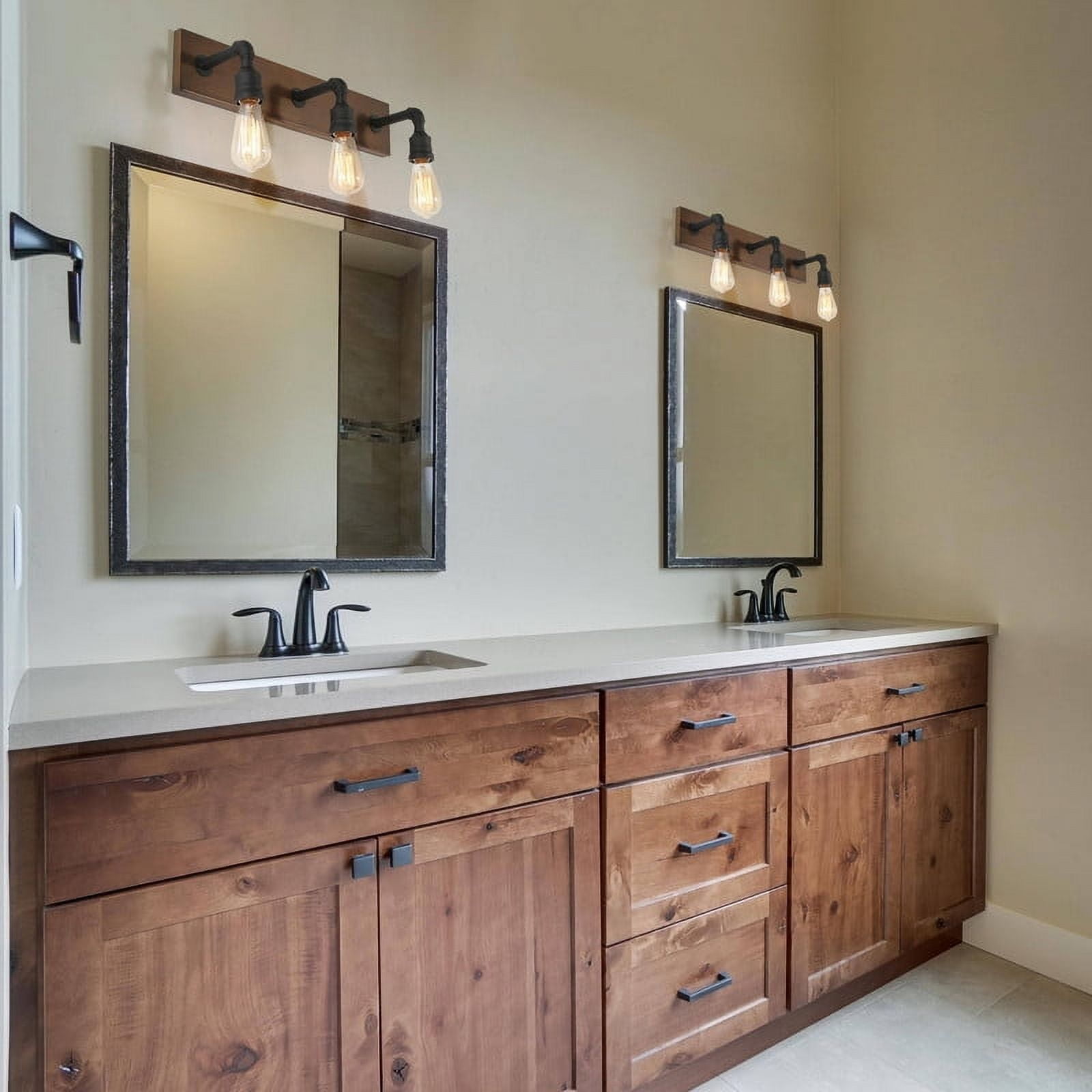 LNC 22-in 3-Light Brown Wood and Matte Black LED Farmhouse Vanity Light for Bathroom