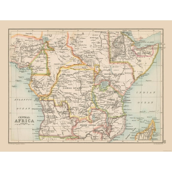 Historic Map - Africa Central - Bartholomew 1892 - 30.08 x 23 - Vintage Wall Art