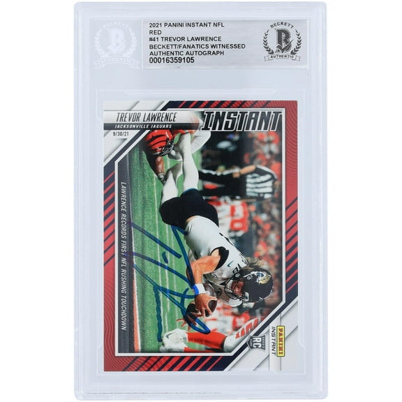 Trevor Lawrence Jacksonville Jaguars Autographed 2021 Panini Instant NFL Red #41 #/99 Beckett Fanatics Witnessed Authenticated Rookie Card - Fanatics Authentic Certified