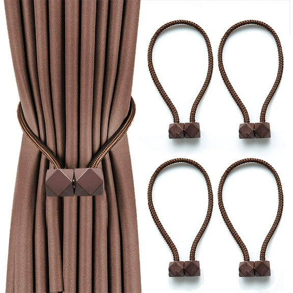 18 Inch Magnetic Curtain Tiebacks, Set of 4, Brown