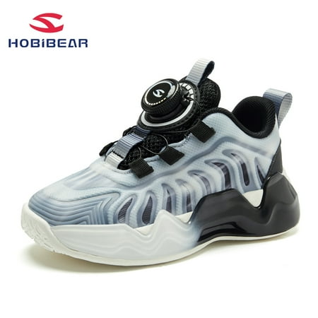 

HOBIBEAR Boys Rotating Buckle Basketball Shoes Shock Absorption Soft Sole Anti Slip Running Walking Sneakers Shoes