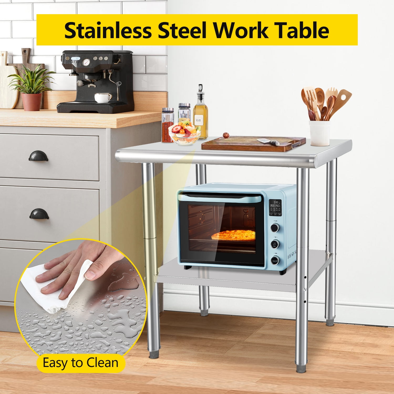 Towallmark Stainless Steel Work Table 30 x 24 inch without 4 Wheels Commercial Food Prep Worktable with Casters  Work Table for Commercial Kitchen Restaurant
