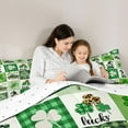 thumbnail image 4 of Manfei Lucky Four Leaves Clover 7 Pieces Bedding Comforter Set,Cute Cartoon Gnome Full Bedding Set,St.Patrick Day Checkered Fitted Sheet Flat Sheet For Girls Kids,Microfiber Bedroom Decor Reversible, 4 of 8