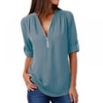 thumbnail image 2 of Women's Long Sleeve V Neck Chiffon Blouses Tops Zip Up Business Shirts, 2 of 6