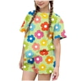 thumbnail image 2 of RKSTN Girls Ensembles pour Filles, T-Shirts à Col Rond à Manches Courtes à Imprimé Floral Coloré avec Shorts, Grande Enfant, Ensemble Pièce Two (Vert, 3-4 Ans), 2 of 6