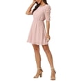 thumbnail image 4 of INSPIRE CHIC Women's Round Neck Ruched Sleeve Metallic Shiny Stars Dress Pink L, 4 of 5
