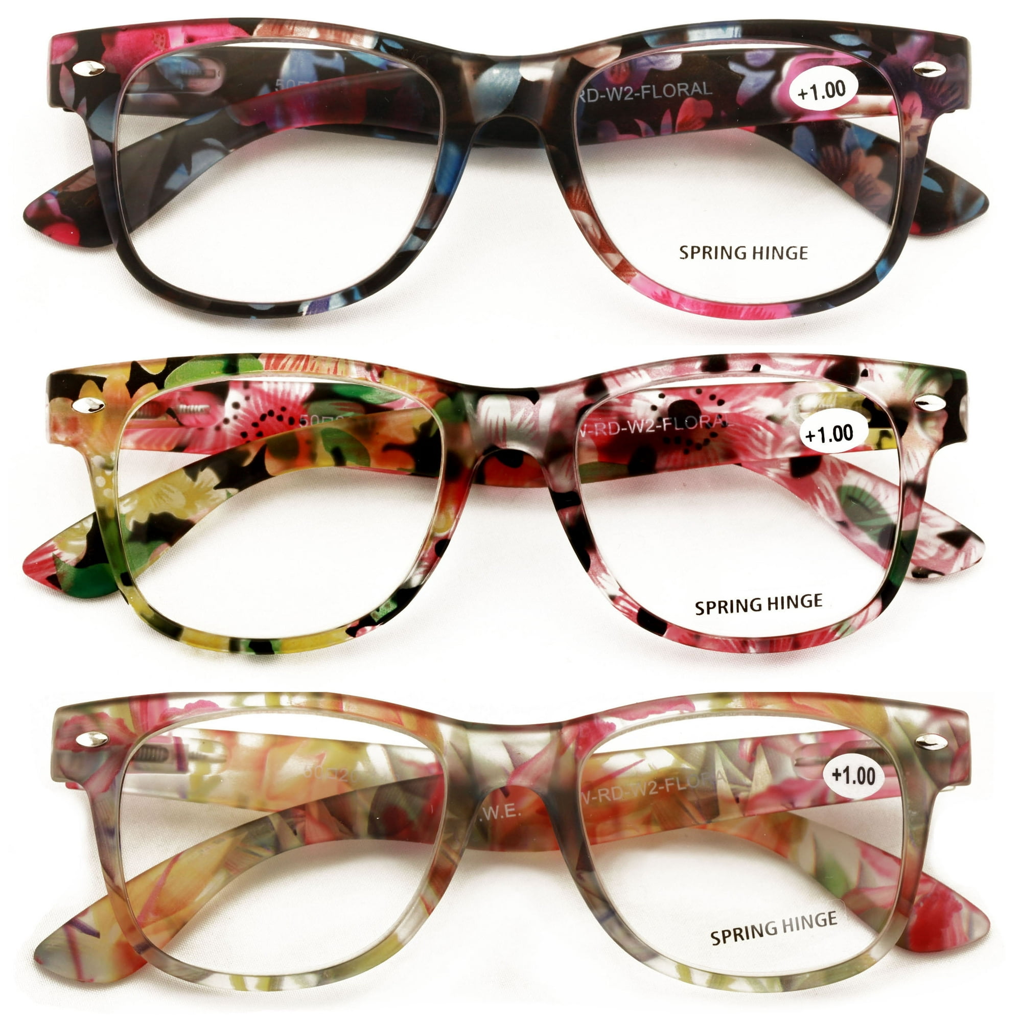 3 Pairs Women Floral Mosaic Print Comfortable Classic Reading Glasses - Flower Readers +3.00