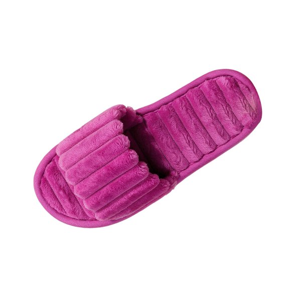 Iyufng Women Vertical Striped Fluffy Plush Open Toe Slide Slippers Soft Warm Cozy Indoor House Slippers