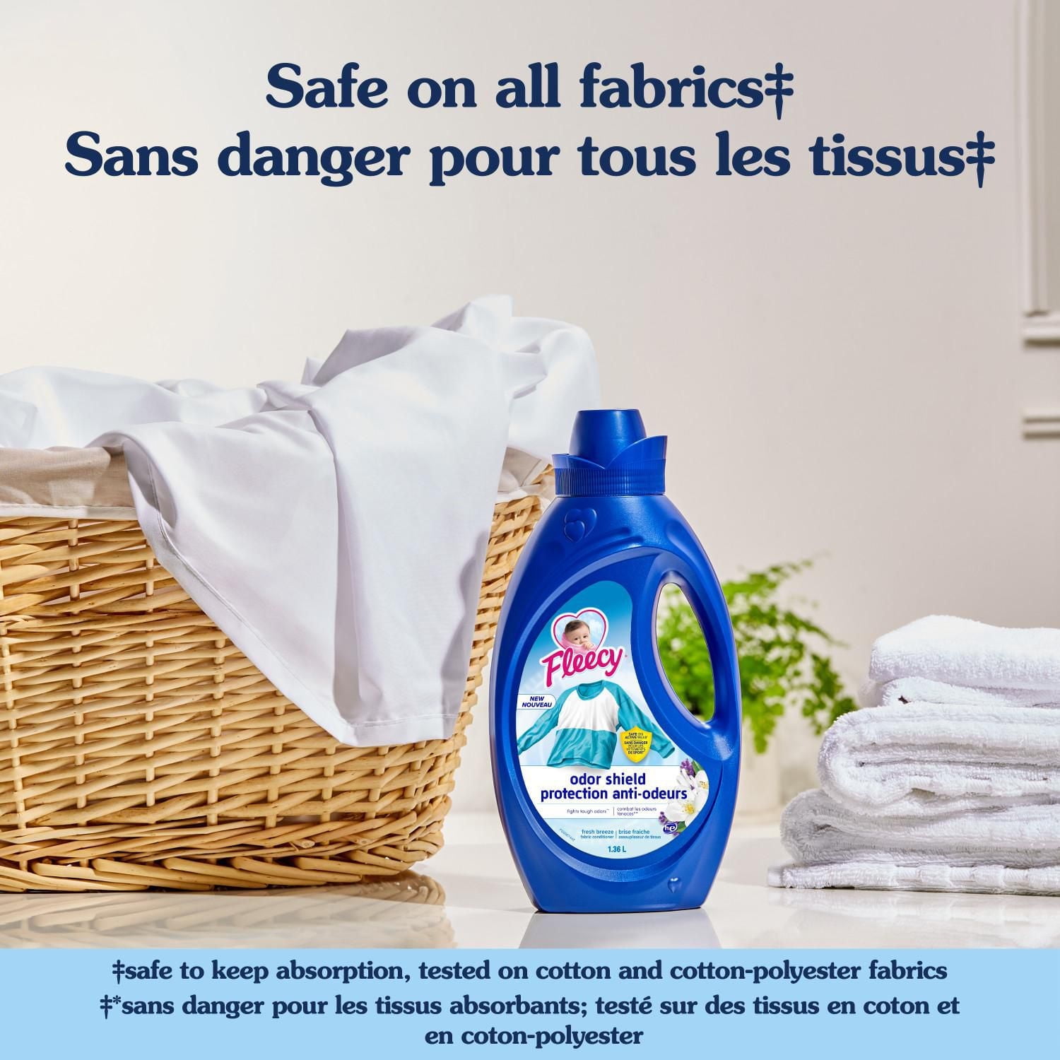 Fleecy Odor Shield Liquid Fabric Softener (Fabric Conditioner), Fresh Breeze Scent, 1.36 L