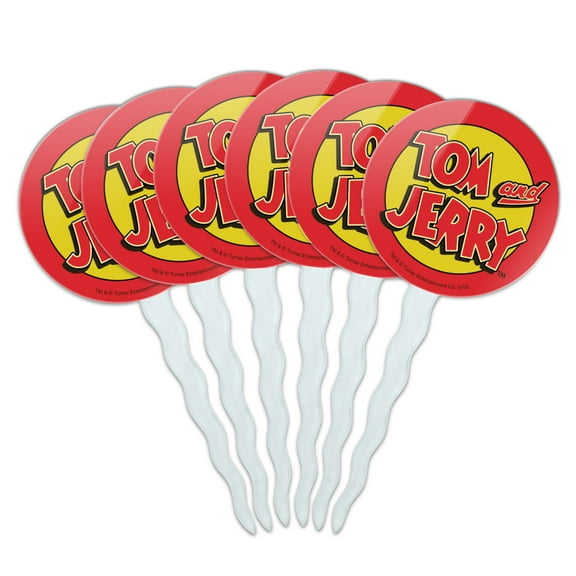 Tom and Jerry Logo Cupcake Picks Toppers Decoration Set of 6