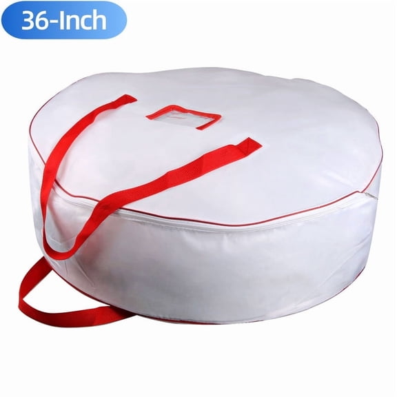 Active Mind Ltd 36 Inch Heavy Duty Wreath Storage Bag - Artificial Christmas Wreath Container with Dual Zipper & Handles, Tote Bin for Garland, Holiday Seasons, White