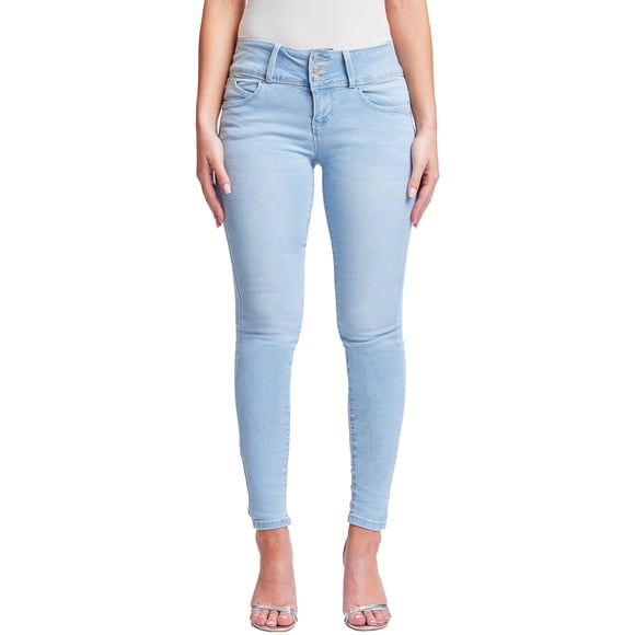 YMI Wannabettabutt - Jeans Ajustados de Tiro Medio con 3 Botones, Hechos con Fibras recicladas, Azul/Claro, 33