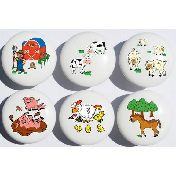 Presto Chango Decor Animal Farm Circle Novelty Knob (Set of 6)
