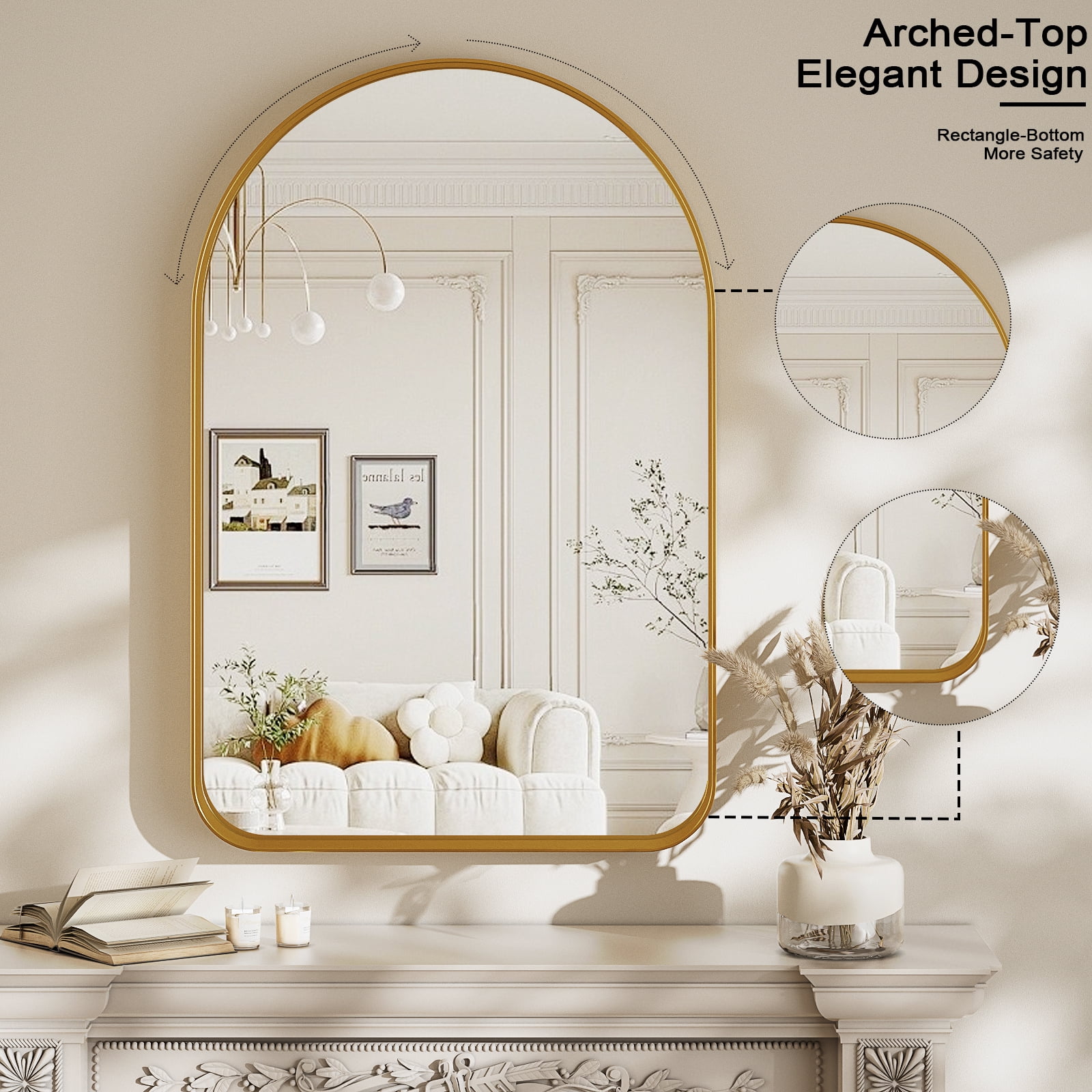 GRAHMCY 38"x26" Bathroom Vanity Rectangle Mirror With Deep Frame, Gold