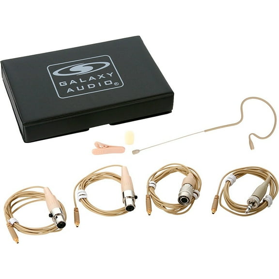 Galaxy Audio ESM4 Single-Ear Headset Mic With 4 Mixed Connector Cables (1 Audio-Technica, 1 Galaxy Audio/AKG, 1 Sennheiser, 1 Shure), Windscreen, Clip and Case Beige
