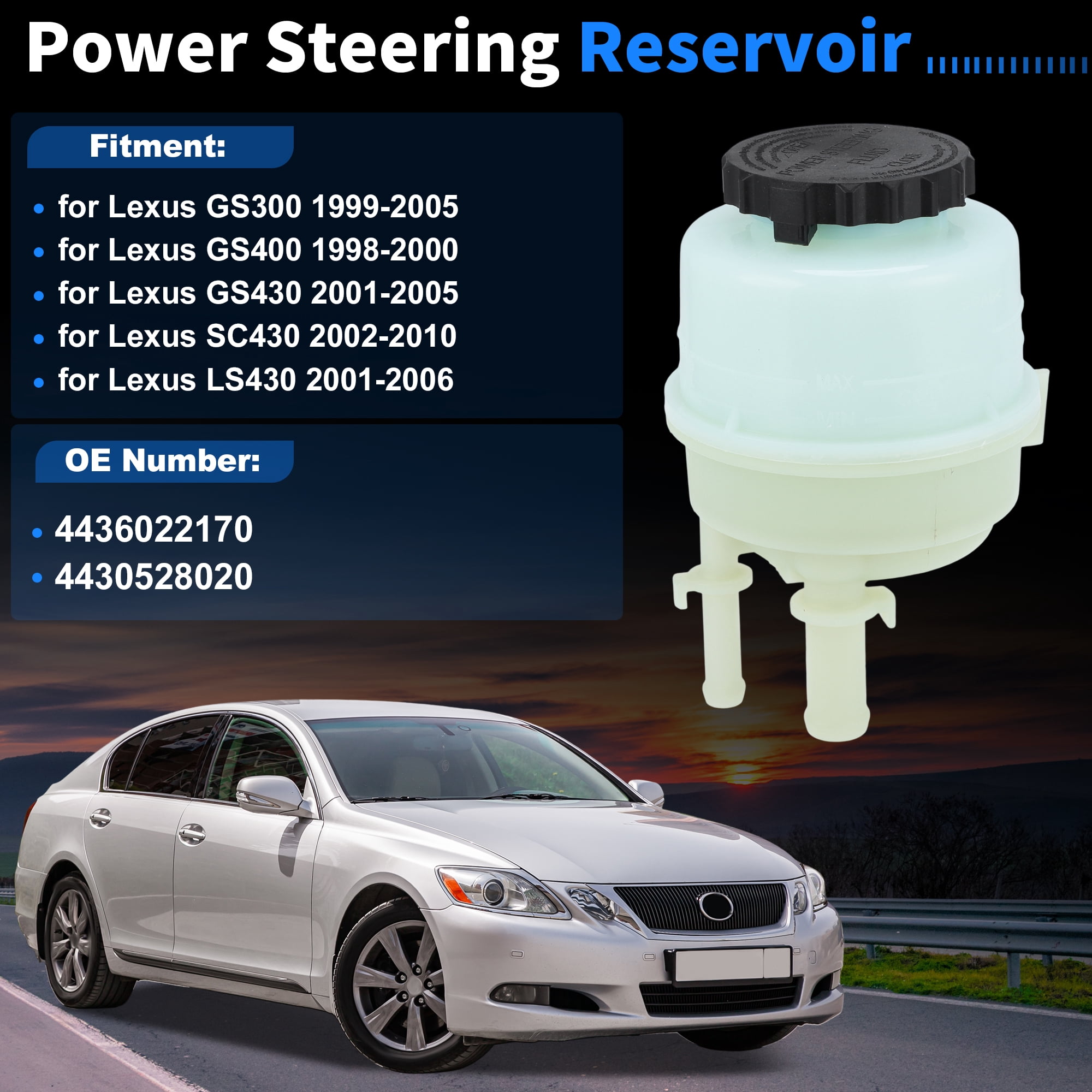 Unique Bargains Power Steering Reservoir for Lexus GS430 GS300 2001-2005 Leak-Proof Power Steering Fluid Reservoir for Lexus GS400 SC430 LS430 No.4436022170