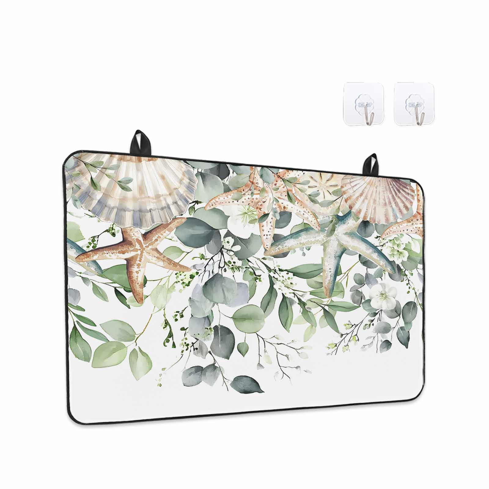 Sage Green Coastal Stove Top Cover for Electric Stove, Heat-proof & Non Slip Glass Top Stove Cover Protector, Spring Eucalyptus Leaves Kitchen Flat Cooktop Rubber Mat 24x21 Inches