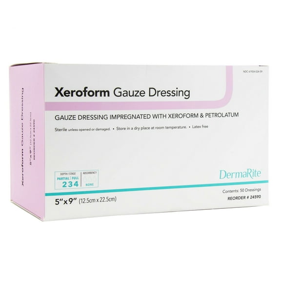 Impregnated Dressing 5 X 9" Gauze Xeroform / Petrolatum by DermaRite 50 Ea