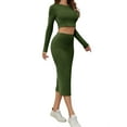 thumbnail image 3 of Casual Women'S Maxi Dress Long Sleeves Women'S Skirt Set Women'S Solid Color Casual Slim Fit Small Round Green S, 3 of 9