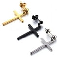 thumbnail image 2 of Xiao Hua Pendientes de acero inoxidable con forma de cruz, piercings, para hombre y mujer (par negro), 2 of 4