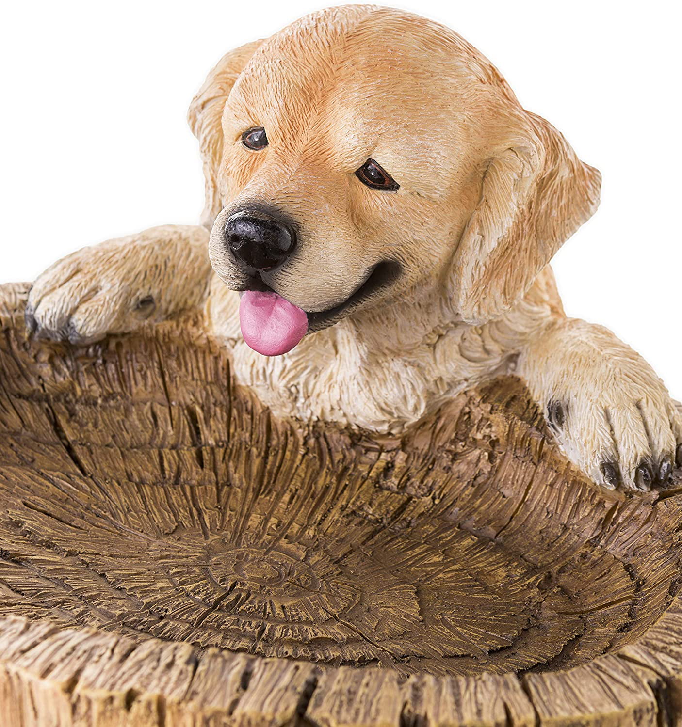 Two Playful Golden Retriever Puppies Resin Birdbath Hand-Painted All-Weather Wood-Look Resin Landscape and Garden Accent for Outdoor Garden Lawn Yard Decorations