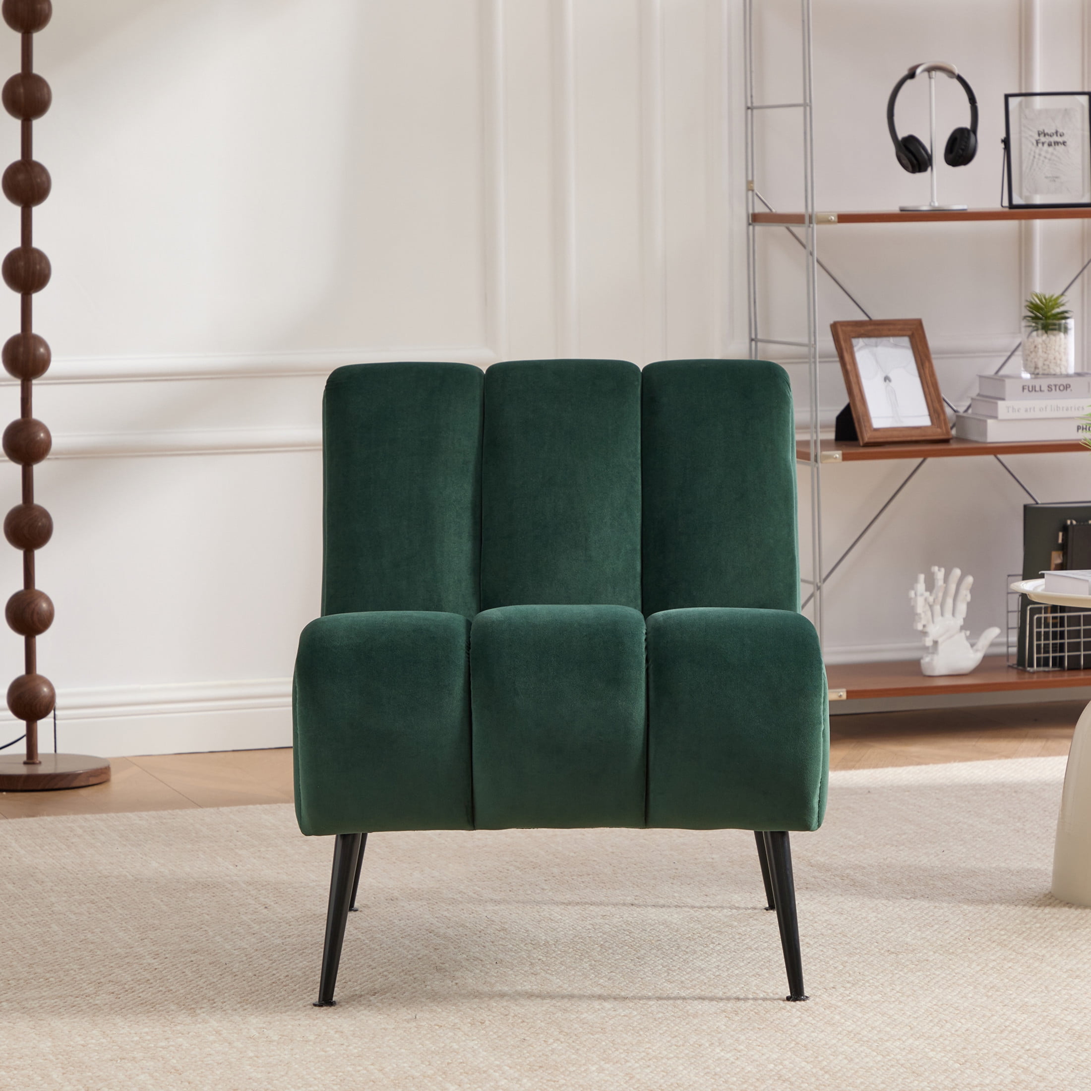 Noble House Ashton 24.4" Velvet Armless Accent Chair, Modern Upholstered Lounge Chair with Metal Legs, Green