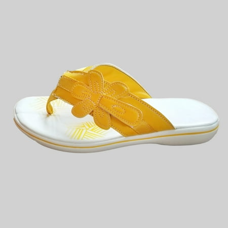 

BRISEZZS Slide Sandals for Women- Beach New Style Open Toe Floral Flip-flops Casual Plus Summer Flat Slide Sandals #26 Yellow-35