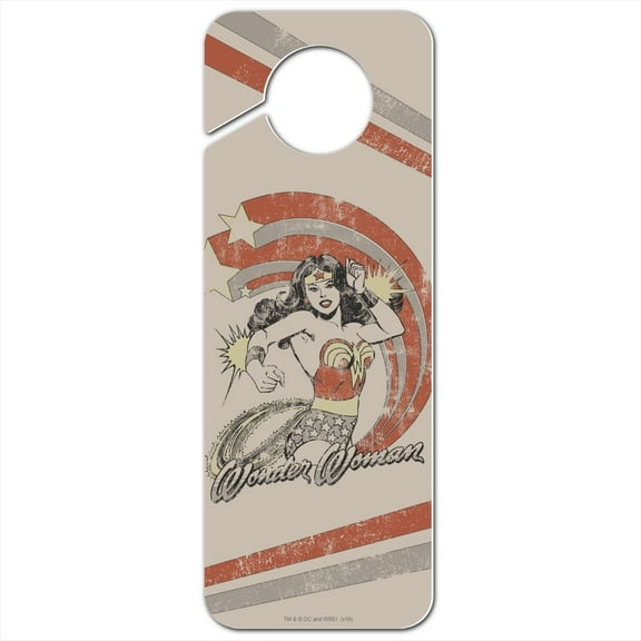 Wonder Woman Deflecting with Bracelets Plastic Door Knob Hanger Sign