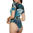 thumbnail image 3 of KLL Women 's Crew Neck Bodysuit Jumpsuits Watercolor Turtle4 Print Short onesies Stretch T Shirts, 3 of 7