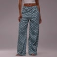 thumbnail image 2 of LWavelet Womens Polka Dot Wide Leg Pants High Waisted Belted Daily Casual Pants Light Blue L, 2 of 6