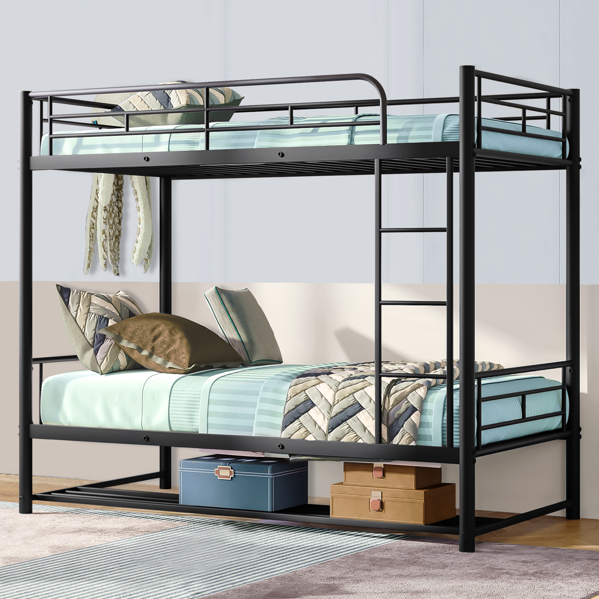 Buy OFLAN Metal Bunk Bed Twin over Twin, Bunk Bed with Shelf, 42 Sturdy
