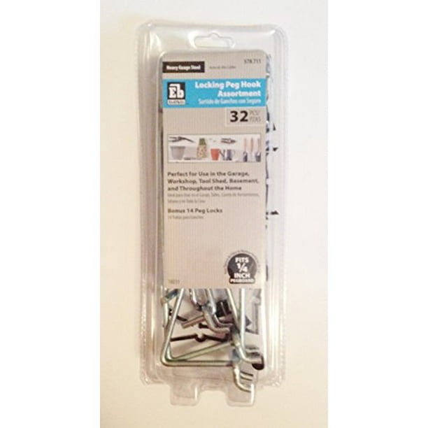 ZincPlated Steel Locking Peg Hook Assortment for 1/4 in. Pegboards (32